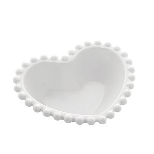 CJ 4 BOWLS PORCELANA CORAÇÃO BEADS BRANCO 13x11x4cm