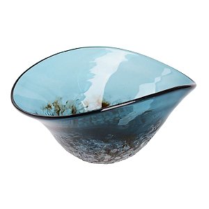 CENTRO MESA CORAL DEEP SEA EM VIDRO 31X21X15CM COR AZUL