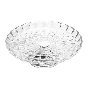 PRATO DE CRISTAL P/BOLO C/PÉ DE PRATA BUBBLE 37cm