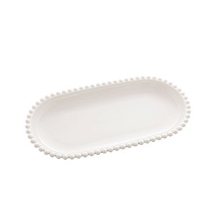 TRAVESSA PORCELANA OVAL BEADS BRANCO 25x13x3cm
