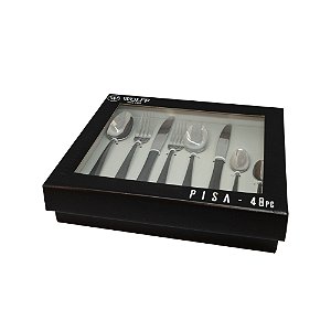 FAQUEIRO 48PCS DE AÇO INOX C/GIFT BOX PISA TWO TONES INOX E PRETO