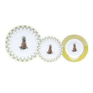 BAIXELA 18 PRATOS DE PORCELANA SUPER WHITE PINEAPPLE
