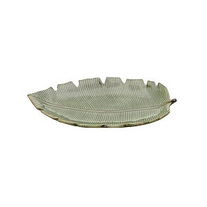 PRATO DECORATIVO DE CERÂMICA BANANA LEAF VERDE 29x16x3cm