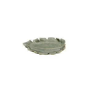 PRATO DECORATIVO DE CERÂMICA BANANA LEAF VERDE 16x10x2cm