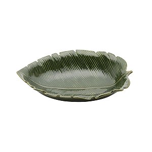 PRATO DECORATIVO DE CERÂMICA BANANA LEAF VERDE 30x20,5x6,5cm