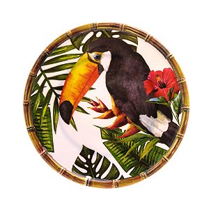 PRATO SOBREMESA MELAMINA PÁSSAROS BRANCO 22cm