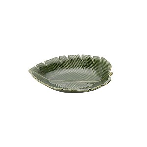 PRATO DECORATIVO DE CERÂMICA BANANA LEAF VERDE 23x16x4,5cm