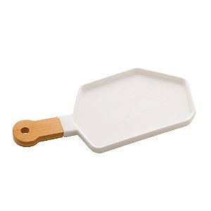 PETISQUEIRA PORCELANA C/CABO BAMBU BRANCO MATT 35x16x2cm
