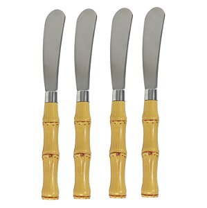 JG 4 ESPATULAS ACO INOX CABO PLÁSTICO ESTILO BAMBU E CAIXA