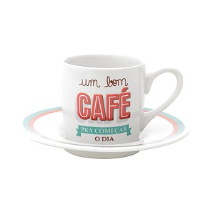 CJ 6 XÍCARAS P/CAFÉ C/PIRES DE PORCELANA BOM DIA 90ml