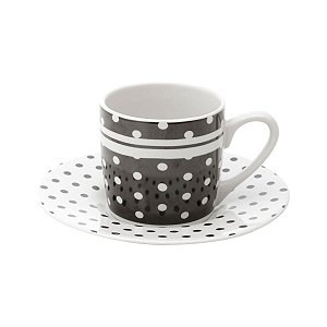 CJ 6 XÍCARAS P/CAFÉ C/PIRES DE PORCELANA BLACK DOTS 90ml