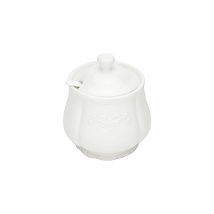 AÇUCAREIRO C/COLHER  PORCELANA SUPER WHITE GENEBRA 10,5x11,5