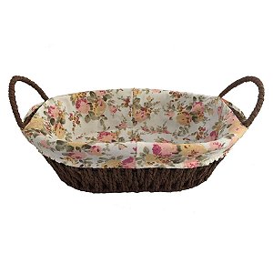 CESTA OVAL FERRO REVESTIDO E TECIDO ALGODÃO 27X20X8CM MARROM