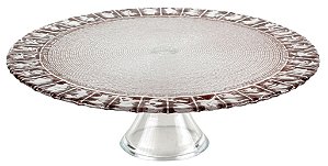 PRATO PARA BOLO FOLHAGEM COM PE EM VIDRO D33XA10,5CM