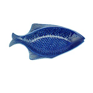 TRAVESSA CERÂMICA PEIXE OCEAN AZUL 37x20cm