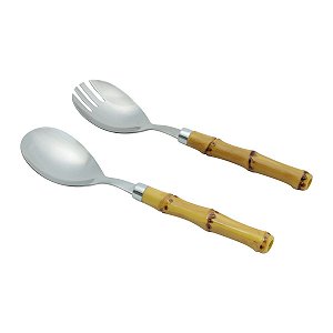 CJ 2PC SALADA AÇO INOX CABO PLÁSTICO COR BAMBU NATURAL 21cm