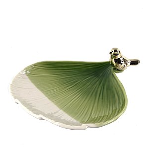 CENTRO MESA PASSARO FOLHAGEM PORCELANA 17,5X16X5,5CM