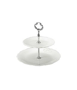 PORTA DOCES 2 ANDARES PORCELANA SUPER WHITE QUEEN 19X26x22