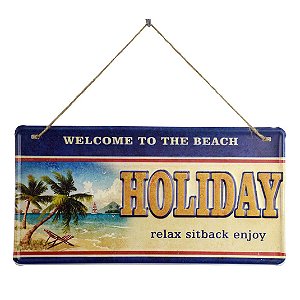 PLACA DECORATIVA BEACH HOLIDAY EM FERRO L40XP20CM