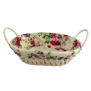 CESTA OVAL FERRO REVESTIDO TECIDO ALGODÃO 24X17X7CM COR BEGE