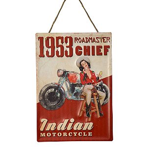 PLACA DECORATIVA GARAGE INDIAN EM FERRO L28XP0,05XA40CM