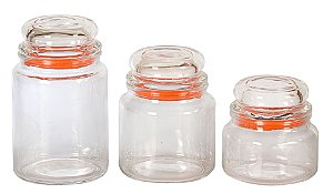 JG 3 POTES VIDRO LISO TAMPA LARANJA 250/550/750ML