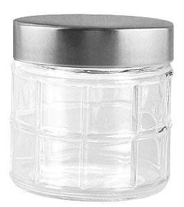 PORTA MANTIMENTOS EM VIDRO TAMPA PRATA 880ML 11X12CM
