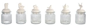 POTE REDONDO EM VIDRO COM TAMPA SORTIDA 250ML D8XA16,5CM