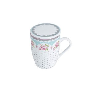 CANECA PORCELANA TAMPA E FILTRO AMÉLIA VER/BRANCO 310ml