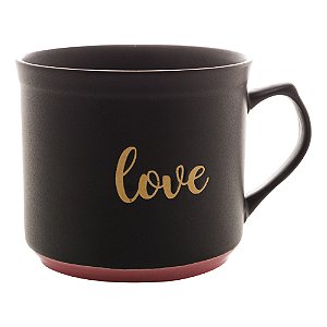 CANECA CERÂMICA LOVE PRETO MATT/ROSA 660ml