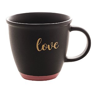 CANECA CERÂMICA LOVE PRETO MATT/ROSA 380ml