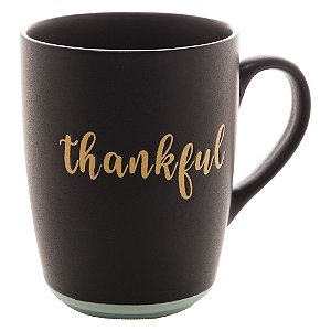 CANECA CERÂMICA THANKFUL PRETO MATT/AZUL 340ml