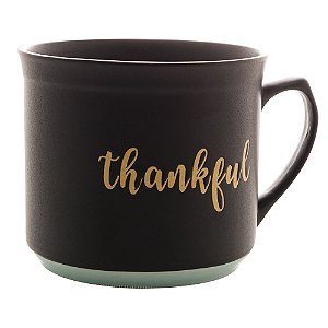CANECA CERÂMICA THANKFUL PRETO MATT/AZUL 660ml
