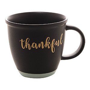 CANECA CERÂMICA THANKFUL PRETO MATT/AZUL 380ml