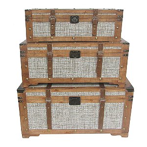 CJ  DE BAUS DE MADEIRA E METAL MARROM E CINZA  3PCS