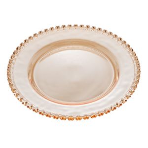 PRATO RASO CRISTAL DE CHUMBO CORAÇÃO ÂMBAR METALIZADO 28cm