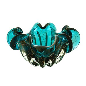 CENTRO DE MESA DE VIDRO ITALY AZUL MARINHO E ROSÉ 24x11cm