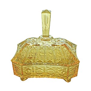 POTICHE C/PÉ DE CRISTAL MEGAN ÂMBAR METALIZADO 19x14,5x21,5