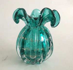 VASO DE VIDRO ITALY TIFFANY E DOURADO 13x17cm