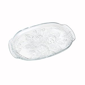 TRAVESSA RETANGULAR DE VIDRO GARDÊNIA 33x21x4cm