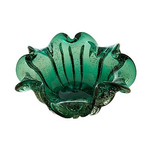 CENTRO DE MESA DE VIDRO ITALY VERDE ESMERALDA 24x11cm