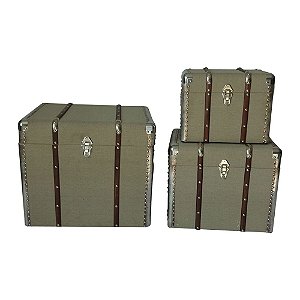CONJ. DE BAUS EM METAL E TECIDO VERDE E MARROM  3 PCS G  61