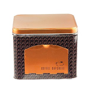 LATA PORTA CÁPSULAS DE METAL COFFEE BEANS COBRE 15x15x12.5cm