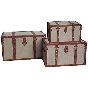 CONJ. DE BAUS EM METAL E TECIDO VERDE BEGE E MARROM  3 PCS