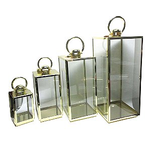 CJ DE LANTERNAS DE METAL E VIDRO DOURADAS 4 PCS GG 27,6 X 26