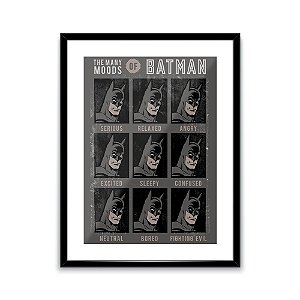 POSTER COM PASSEPARTOUT MDF/PAPEL/VIDRO DC BATMAN FACES CINZ