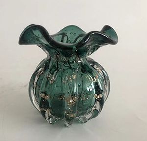 VASO DE VIDRO ITALY VERDE ESMERALDA E DOURADO 10x11cm