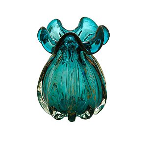 VASO DE VIDRO ITALY AZUL MARINHO E ROSÉ 13x17cm