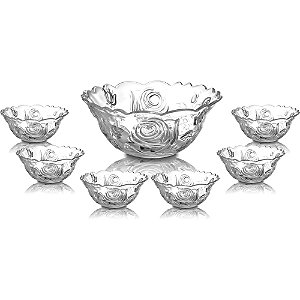 CJ 7PC P/SOBREMESA DE CRISTAL CHUMBO ROSAS 12,5cm/22x9,5cm