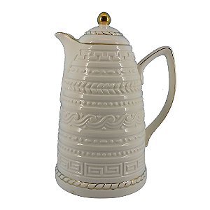 BULE MACRAME EM PORCELANA COM BORDA DOURADA 900ML COR BRANCA